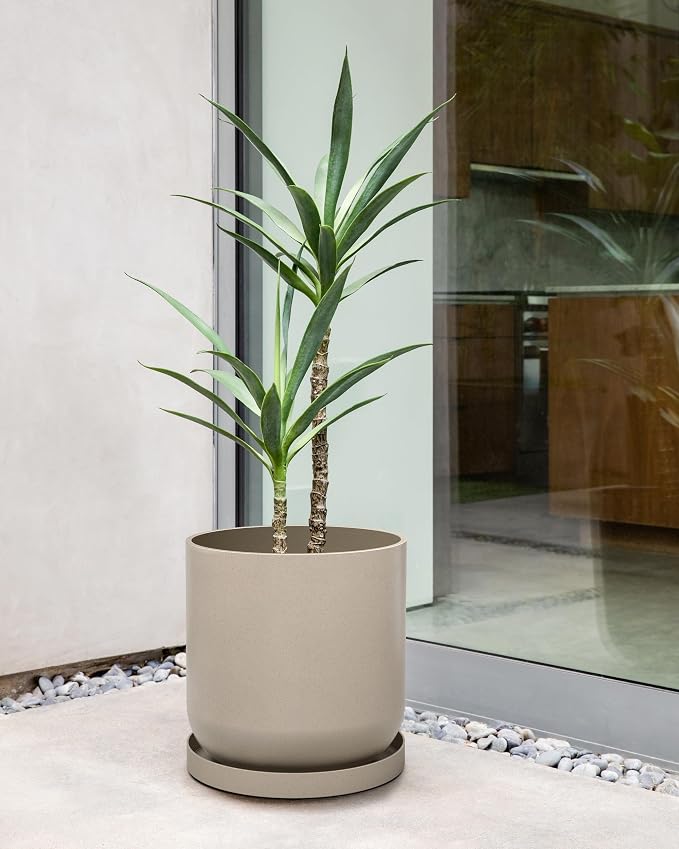 Veradek Mason Series Lima Planter - Round Planter for Indoor or Outdoor Porch/Garden | Made from Plastic-Stone Composite with Drainage Holes | Modern Décor for Succulents, Flowers, Small Plants