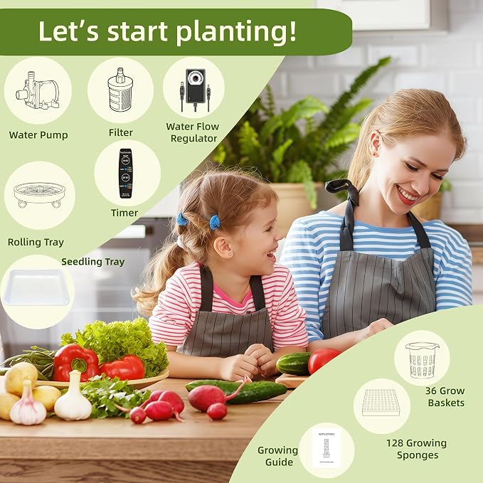 Hydroponic Growing System, Vertical Garden Tower Automatic Timer 36 -Pod | Automatic Watering System with Timer Indoor & Outdoor Gardening Kit Complete Growing Kit