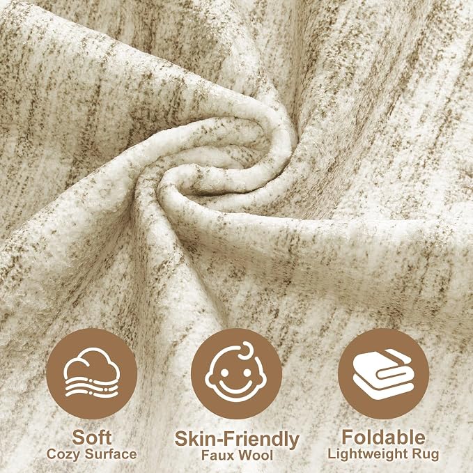 Nakagishi 10x14 Area Rugs Living Room: Washable Large Vintage Rug Neutral Non-Slip Soft Stain Resistant Indoor Carpet for Bedroom Nursery Dining Room Office Playroom - Brown-01