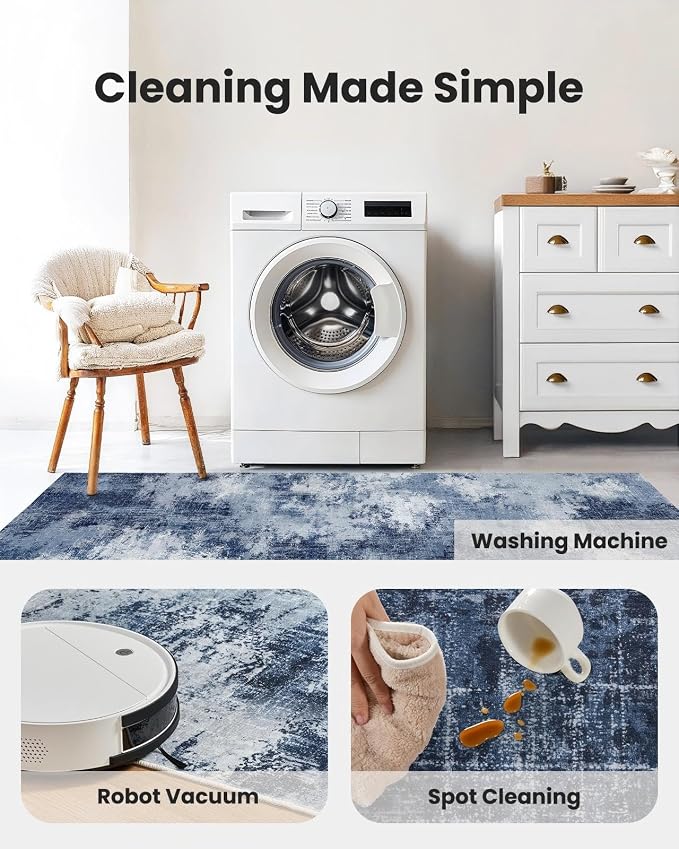 AMADA HOMEFURNISHING 9x12 Area Rugs for Living Room, Modern Large Area Rugs with Non-Slip Backing & Low Pile, Neutral Soft Washable Rug for Nursery, Bedroom, Dinning Room, Playroom, Dark Blue