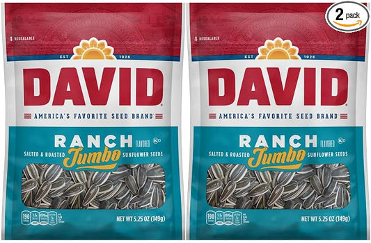 David, Sunflower Seeds, Roasted & Salted, Ranch, 5.25oz Bag (Pack of 2)
