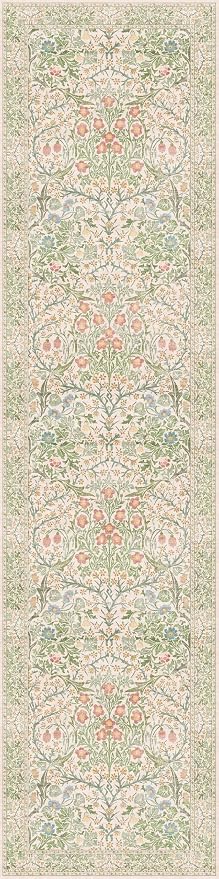 Washable Beige Green 2x10 Runner Rug for Hallway Kitchen Entryway Laundry Room, Non-Slip Stain Resistant Long Floor Mat, Vintage Floral Aethestic Design (Beige Green 2x10)