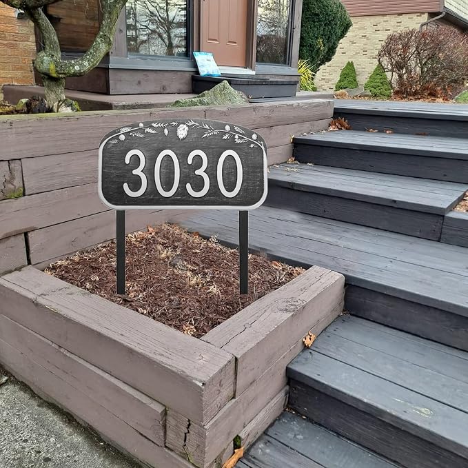 Address Sign Lawn Mounted - Custom House Number Sign with 2 Solid Metal Stakes,Address Numbers for Outside House,Yard,Garden,Grass,Ground,Drive Way,Lawn,13'' x 7''