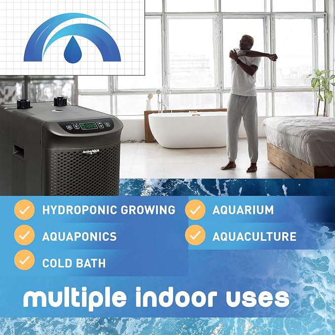 Active Aqua 0.5 HP Water Chiller with Boost | Cold Plunge & Ice Bath Cooler | Rapid Digital Temp Control | Fresh & Salt Water, Hydroponics, Aquariums | 90–172 Gal (0.5 HP) | 172 gal Capacity, 4020 BTU Per Hour, Titanium Evaporator, 120 V 510 W, Digital...