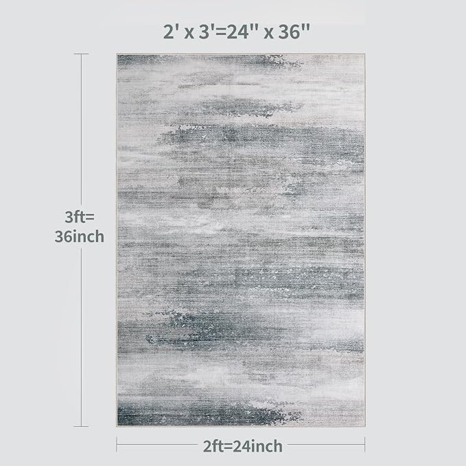 Tangsoo Abstract 2x3 Washable Rugs for Entryway, Small Area Rug Non Slip | Modern Low Pile Soft Throw Rugs, Contemporary Indoor Front Door Mat Rug for Entrance Entry Foyer Kitchen Grey Home Decor
