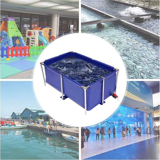 Canvas Fish Pond, Canvas Small Above Ground Pond, Foldable Water Storage Pond, Portable Koi Breeding Pond with Stainless Steel Tubes and Drain Valve, Large Aquaculture Pool, Koi Pond, Goldfish Tan