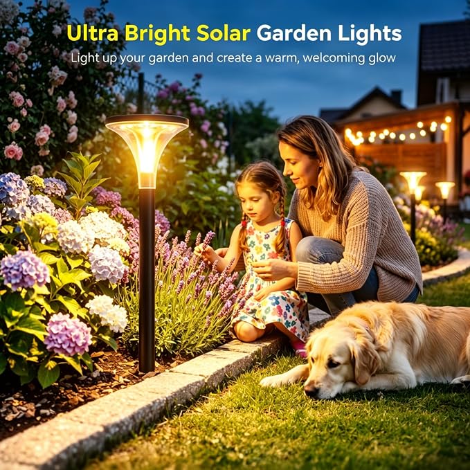 200LM Bright Solar Pathway Lights Outdoor, 6 Pack 29" Tall Solar Powered Garden Lights Waterproof, Auto ON/Off Outdoor Lighting for Path Yard Walkway Driveway Decor
