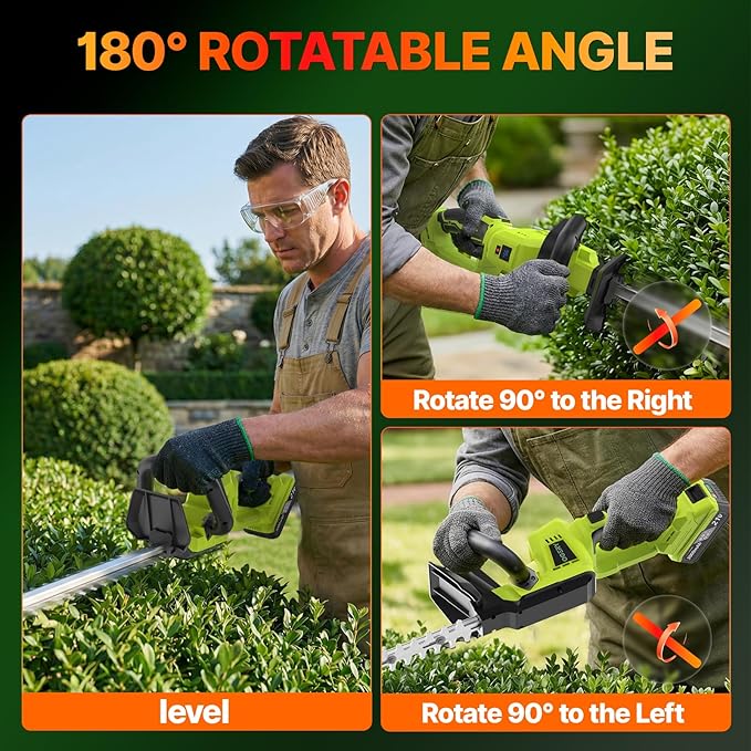 OGERY 20-Inch Brushless Cordless Hedge Trimmer with 2×3.0Ah Battery, 21V Electric Bush & Shrub Trimmer with Display, 2-Speed Control, 180° Rotatable Handle, Dual-Safety Switch for Garden Yard Care