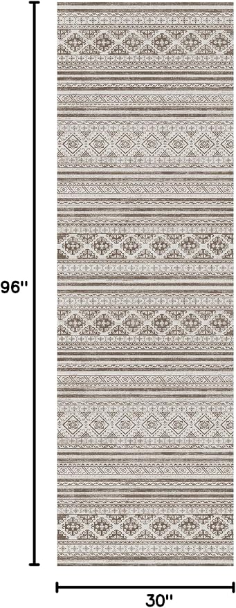 Washable Area Rugs 2'6'' x 8' - 1/6 Thick - Moroccan-Inspired -Stain & Water Resistant Non-Slip - Resistant Rug for Living Room, Bedroom, Nursery, Pet & Child Friendly (Brown)