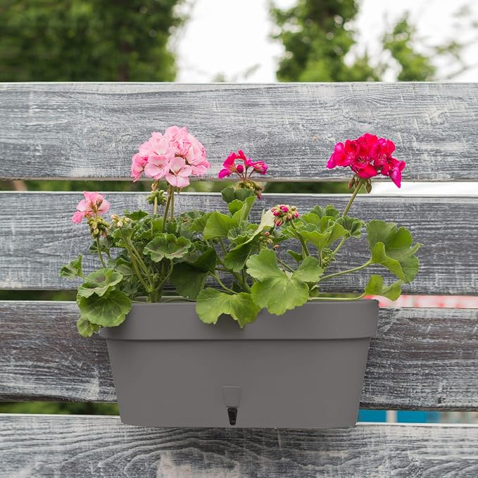 DECOPOTS - Self Watering Window Box Planter - Indoor/Outdoor - Windows/Oblong Shape Plastic Planter with Bottom Watering and Water Level Indicator (15.6 Inch Long, Graphite