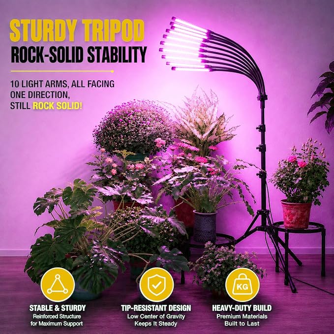 Grow Lights for Indoor Plants [ 10 in1 ] 500 LEDs, Full Spectrum Grow Light for Indoor Growing with Tripod Stand, Auto On/Off Timing 4/8/12H, Plant Grow Lights Indoor.