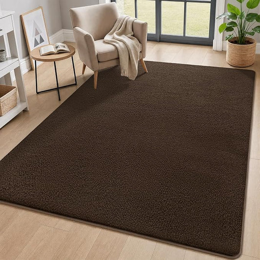 AROGAN 4x6 Area Rugs for Living Room Non Slip Dorm Bedroom Rug, Coffee | Modern Area Rugs with Soft Memory Foam, Minimalist Washable Indoor Floor Carpet for Dining Room Office Kids Playroom Decor