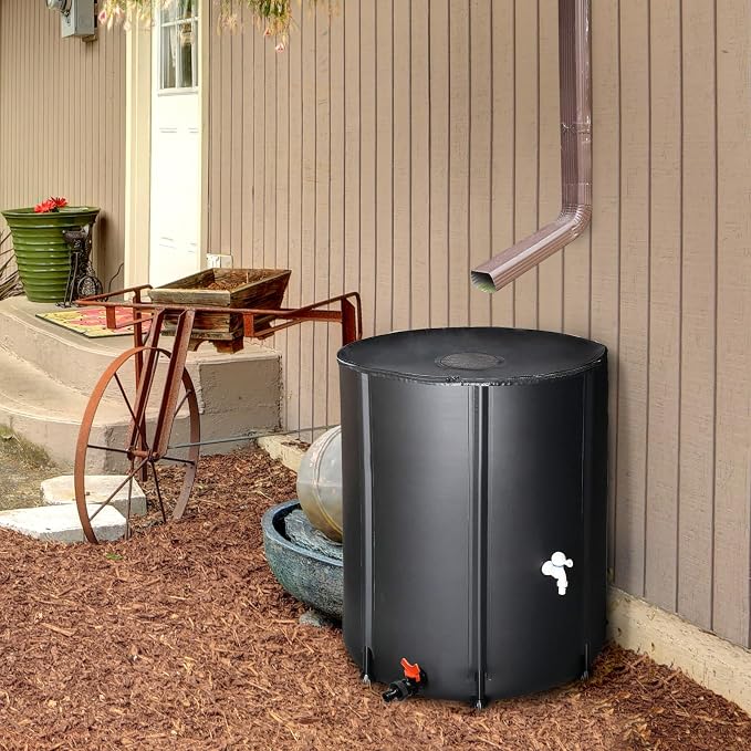 Collapsible Rain Barrel, 50 Gallon Portable Rainwater Collection System, Rain Catcher Barrel, Water Storage Tank with Two Spigots and Overflow Kit, Rain Water Barrel Collector for Garden, Black