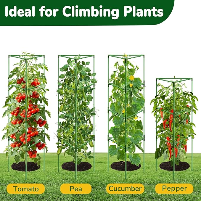 ZeeDix 65 Inch Tall Tomato Cages for Garden, 2 Pack Heavy Duty Large Plant Support Stakes for Heavy Climbing Vegetables, Adjustable Tomato Trellis for Outdoor Raised Garden Beds