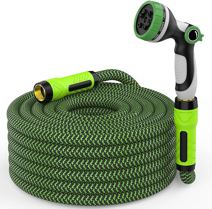 NON-EXPANDABLE Garden Hose 25ft x5/8'', Heavy Duty Flexible Water Hose with 10-Function Sprayer, Lightweight, Leak Proof, Durable Fabric Skin, Pressure Resistant for Yard, Outdoor