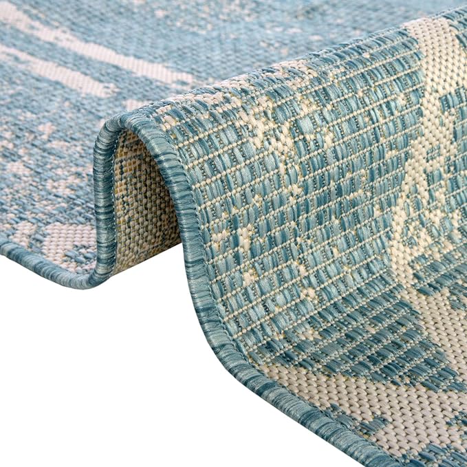 Unique Loom Outdoor Bohemian Collection Area Rug - Anthro (9' x 12' Rectangle, Light Aqua/ Ivory)
