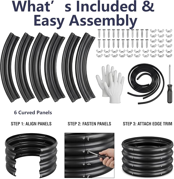 2 x 2 x 1 ft Round Raised Garden Bed, Black 2 Pack 0.6 mm Thick Galvanized Steel Planter Box with Double Layer Paint and Safety Edge Trim for Vegetables Flowers Herbs Outdoor Garden