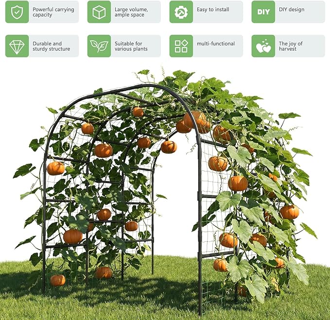 DoCred Garden Arch Trellis, 88in H x 88in L Large Garden Arch Arbor Trellis for Climbing Plants Outdoor Plant Support for Cucumber Grape Vine,Tall Metal Gardens Archway for Lawn Party Ceremony