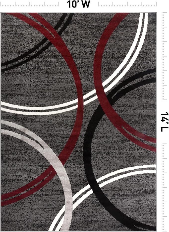 Rugshop Wavy Circles Modern Non-Shedding Living Room Area Rug Red 10' x 14' | Rectangular, Size 10' x 14', Bedroom, Dining Room, Home Office, Kitchen, Entryway, Hallway, Nursery, Kids Room, Guest Room