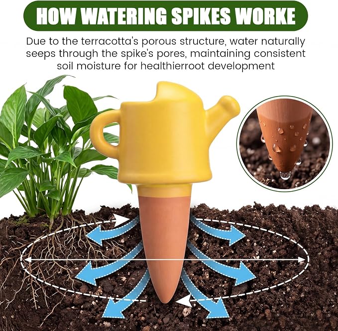 8 Pack Terracotta Watering Spikes Vacation Self-watering Spikes, Watering Can Shape Planters Devices, Automatic Plant Insert Waterer for Indoor Outdoor Plants
