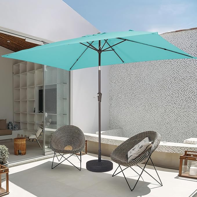 JEAREY 6.5x10 ft Rectangular Patio Umbrellas Rectangle Outdoor Umbrella with Push Button Tilt and Crank, Market Table Umbrella 6 Sturdy Ribs UV Protection for Poolside Garden Backyard Deck, Peacock Blue