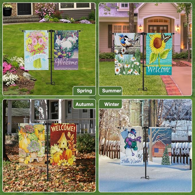 Garden Flag Stand for Yard – Heavy Duty 3/4" Thick Aluminum Garden Flag Holder with 4-Prong Base, Powder-Coated Rustproof, Fits 12x18 Double Flags for Outdoor Decor