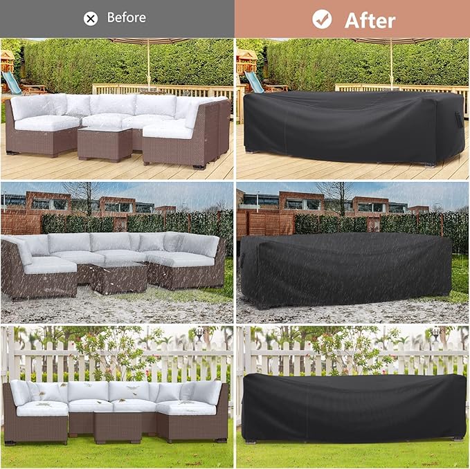 Mrrihand Heavy Duty Patio Furniture Covers, Outdoor Furniture Covers Waterproof Sectional Sofa Set, Patio Table and Chair Set Cover 137.7" L× 86" W× 28" H