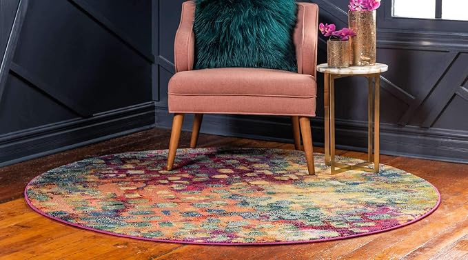 Unique Loom Jardin Collection Colorful, Vibrant, Abstract, Modern Area Rug (12' 2 x 12' 2 Round, Multi/ Blue)