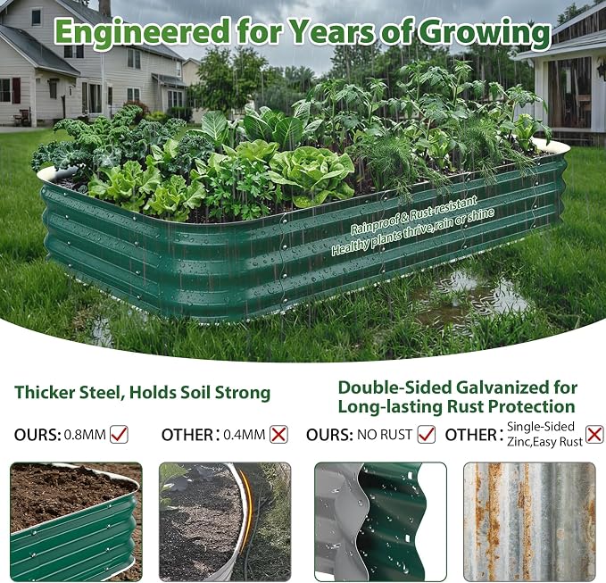 Square Galvanized Raised Garden Bed 4x4 ft – Easy Home Gardening Planter Box for Vegetables & Flowers,Herbs – 12" Heavy Duty Outdoor Gardening Bed with Easy Assembly (Green)