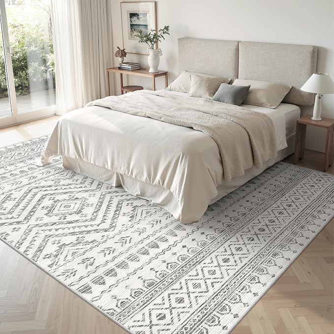 Miukiki 7x9 Area Rug Washable Non Slip Rug for Living Room | Soft Low Pile Washable Area Rug Bedroom Dining Room, Stain Resistant Carpet with Easy Care Design 7'x9'