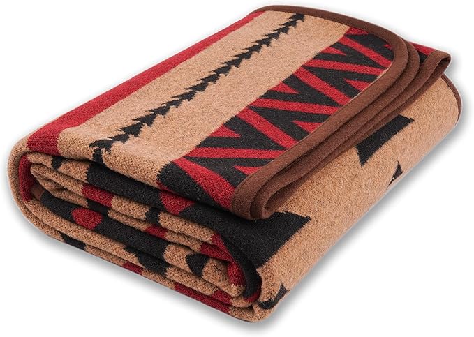 PuTian Merino Wool Blanket, Fire Light Tan, 87" x 63" | Warm, Thick, Washable, Super Soft Striped, For Outdoors, Camping, Couch, Bed, Travel