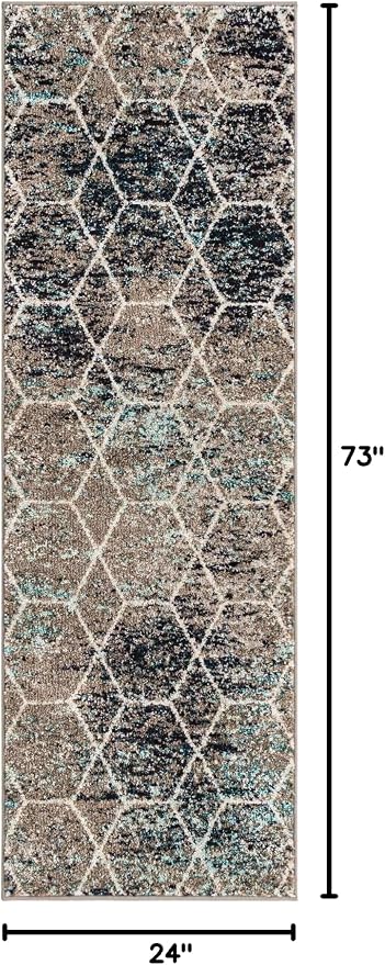 Unique Loom Trellis Frieze Collection Area Rug - Geometric (2' x 6' Runner, Blue Multi/ Ivory)