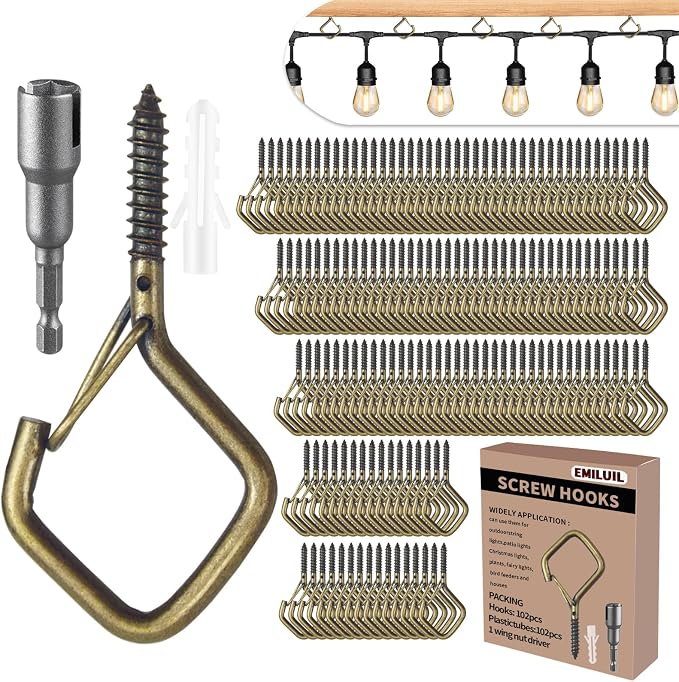 102 PCS Metal Bronze Eye Screw Hooks for Hanging Heavy Duty.Windproof Ceiling Hooks for Hanging Plants,Cup,Wind Chime,Bird Feeders,Christmas String Lights at Indoor&Outdoor 2.2 Inch