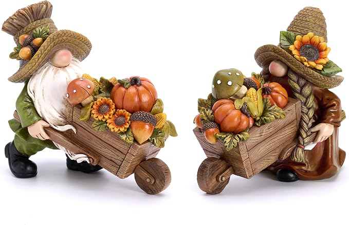 Valery Madelyn Fall Decorations for Home, 2 Pcs Fall Gnomes Decor for Table Indoor Outdoor, Resin Thanksgiving Decorations Garden Pumpkins Figurines for Autumn Harvest Porch Tiered Tray Mantel, 6"