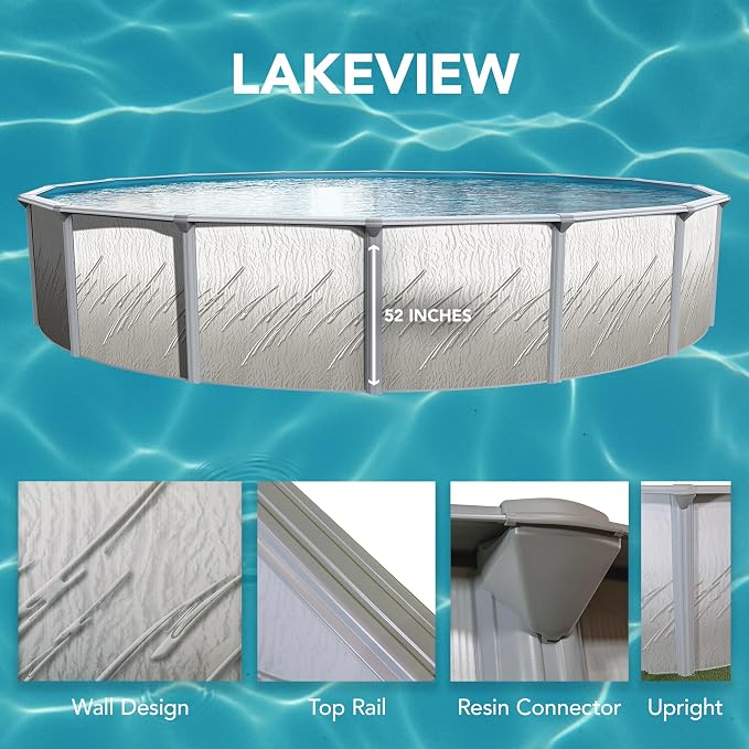 Puri Tech 15'x52 Lakeview Above Ground Swimming Pool Set with Liner, Skimmer, Liner Pad, and Pool Cove for Replacement Backyard Swimming Pool Setup