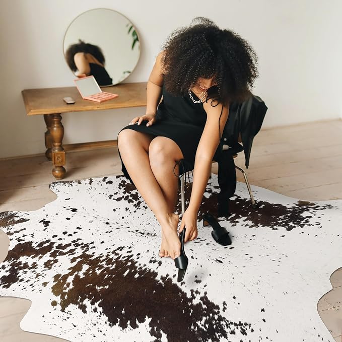 AROGAN 8x10 Faux Cowhide Rug, Cow Print Large Animal Hide Rug Spots Brown | Premium Cow Hide Carpet, Western Rug for Bedroom Living Room Decor, Durable Faux Cow Skin Cowhide Area Rug