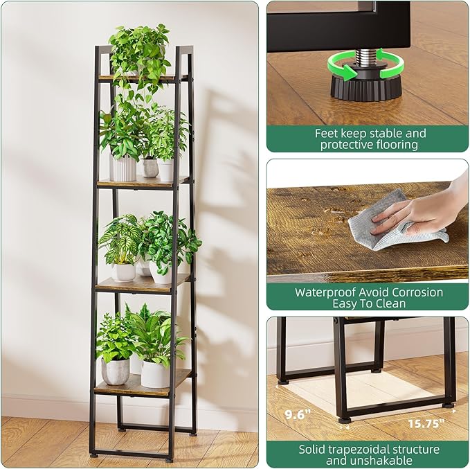 Simple Trending 4-Tier Tall Metal Plant Stand with Grow Light, Heavy Duty Ladder Shelf for Indoor Plants, Flower Planter Display Holder for Bedroom Balcony Patio Decor, Black