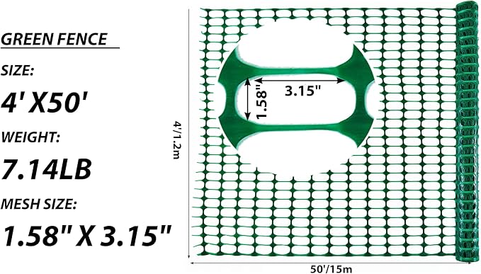 PotatoLife Plastic Mesh Fence Safety Fence, Extra Strength 4'x50' Roll with 100 Zip Ties, Resuable Temporary Netting for Garden Fencing, Construction, Snow Fencing, Animal Barrier, Poultry, Deer, Dog