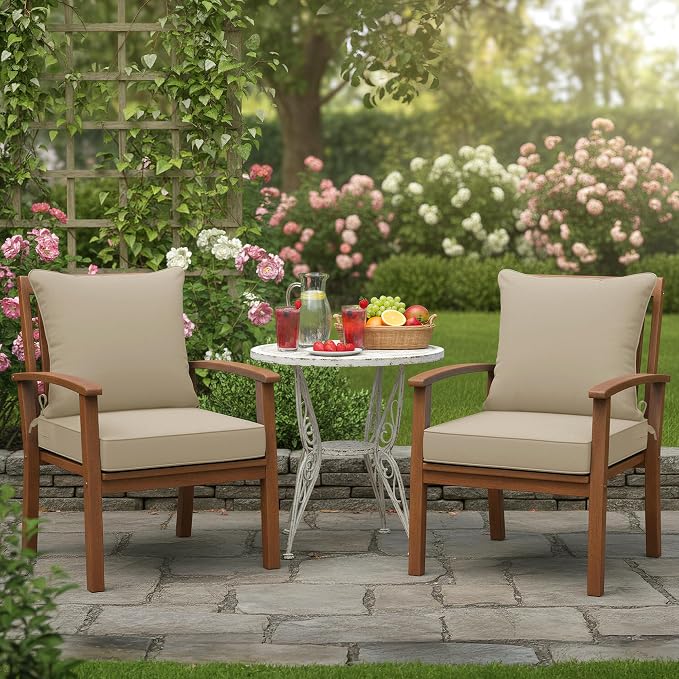 Summsun Outdoor Chair Cushion Weather Resistant, Backrest and Seat Cushion Set for Patio Furniture with Waterproof Removable Cover, 19 x 19 Inch, Cream, Set of 2