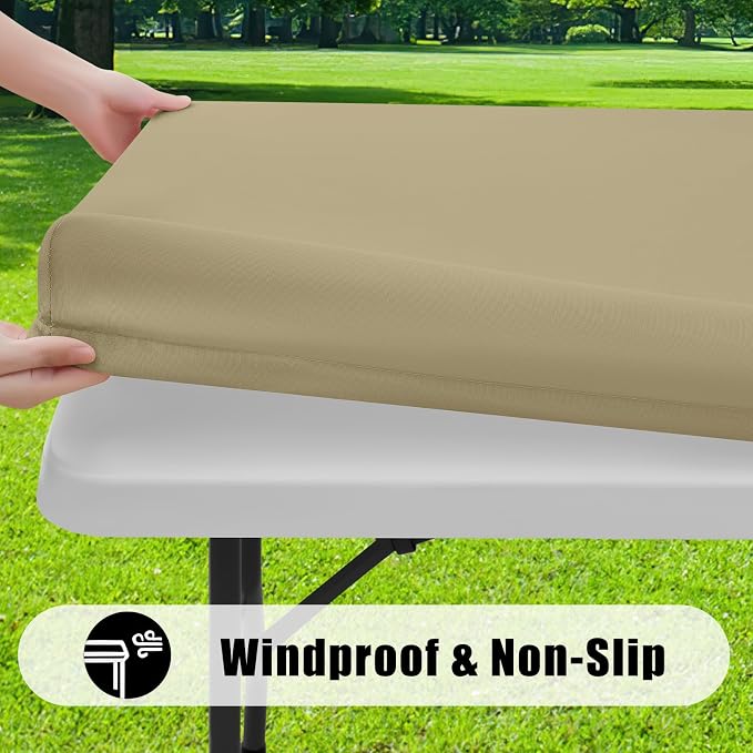 Smiry 6 Pack Rectangle Picnic Table Cloth, Waterproof Elastic Fitted Tablecloths, Washable Polyester Rectangular Patio Table Cover for Camping, Indoor and Outdoor (Taupe, 30"x72")
