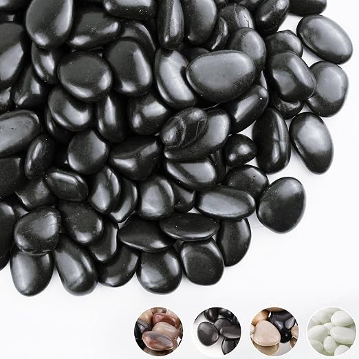 40lbs Black Pebbles for Landscaping, 1-2Inch Natural River Rocks for Aquarium, High Polished Decorative Stones for Vase Filler Fish Tank Gardening