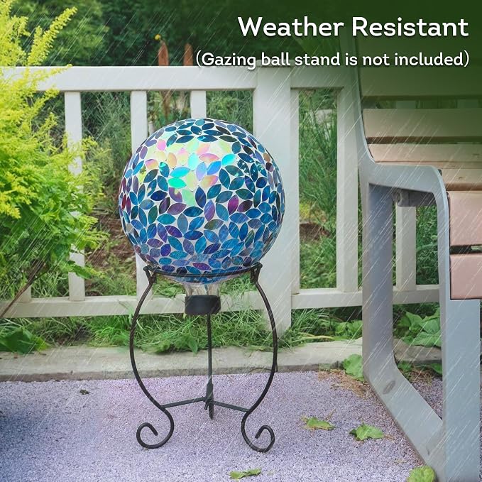 Lily's Home Colorful Mosaic Glass Gazing Ball, Designed with a Stunning Holographic Petal Mosaic Pattern to Bring Color to Any Home and Garden, Blue (10" Diameter)