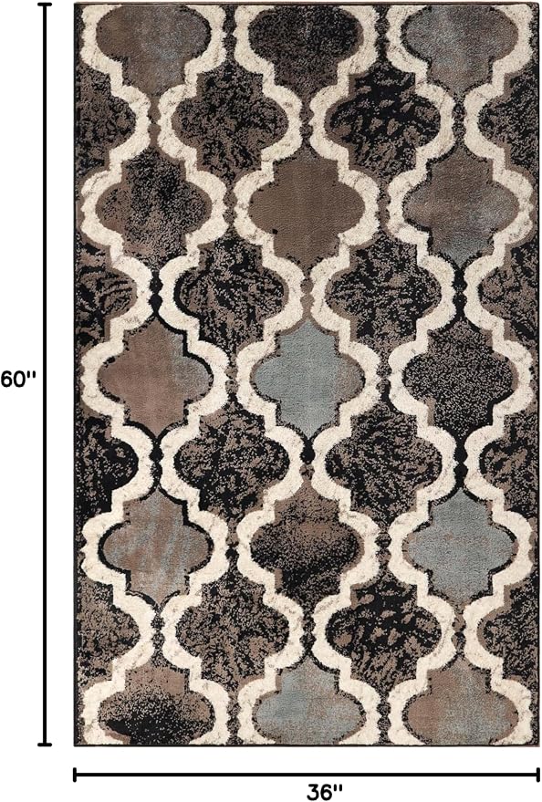 SUPERIOR Modern Indoor Area Rug, Non Slip Rug, 3'x5', A Chocolate | Geometric Design Floor Décor, Easy Care High Traffic Areas Living Dining Room, Bedroom, Office, Entryway, Viking Collection