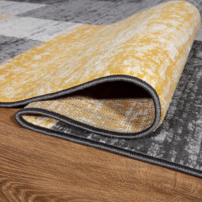 Rugshop Geometric Boxes Oslo Modern Non-Shedding Area Rug Yellow 5' x 7' | Rectangular, Size 5' x 7', Living Room, Bedroom, Dining Room, Home Office, Kitchen, Entryway, Hallway, Nursery, Kids Room