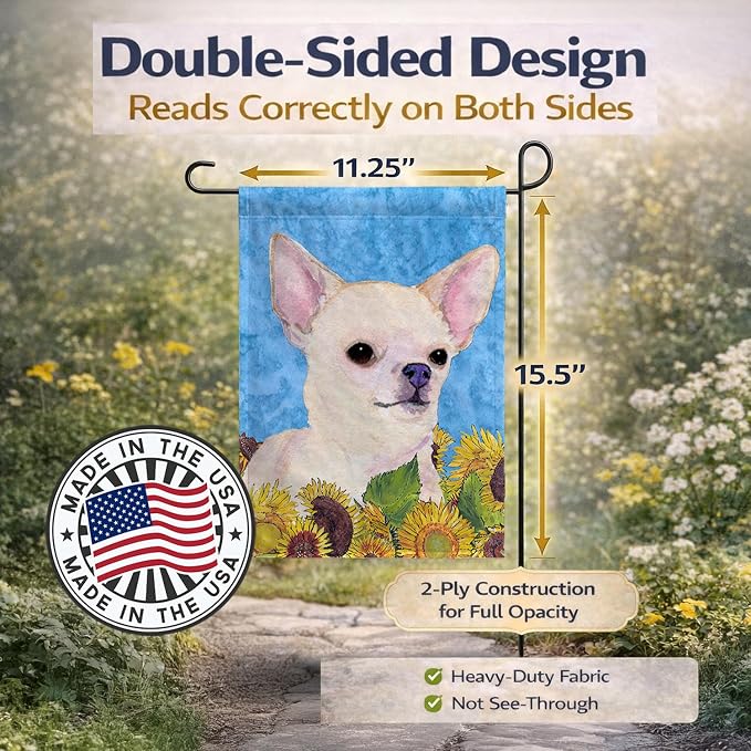 Caroline's Treasures SS4241GF Chihuahua in Summer Flowers Garden Flag Mailbox Flag Decorative Yard Flag Banner Outside Patio Artwork Yard Flower Beds, Garden Size, Multicolor