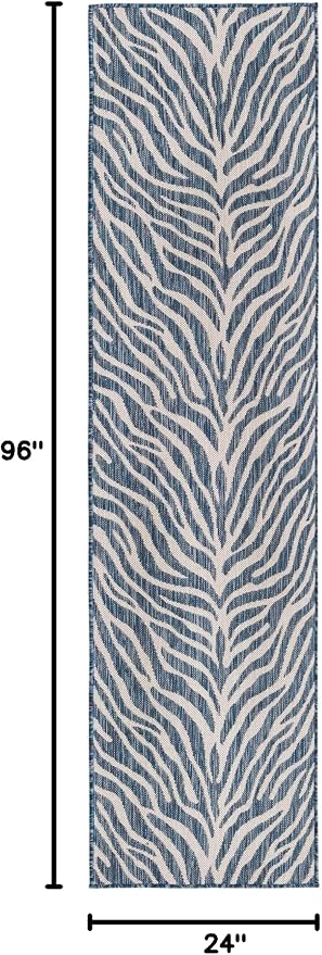 Unique Loom Outdoor Safari Collection Area Rug - Tsavo (2' x 8' Runner, Blue/ Ivory)