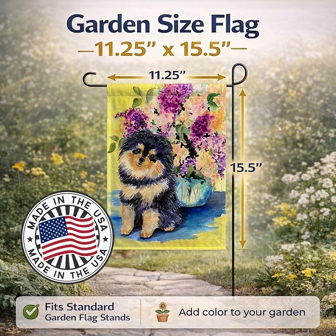 Caroline's Treasures SS8290GF Pomeranian Garden Flag Mailbox Flag Decorative Yard Flag Banner Outside Patio Artwork Yard Flower Beds, Garden Size, Multicolor