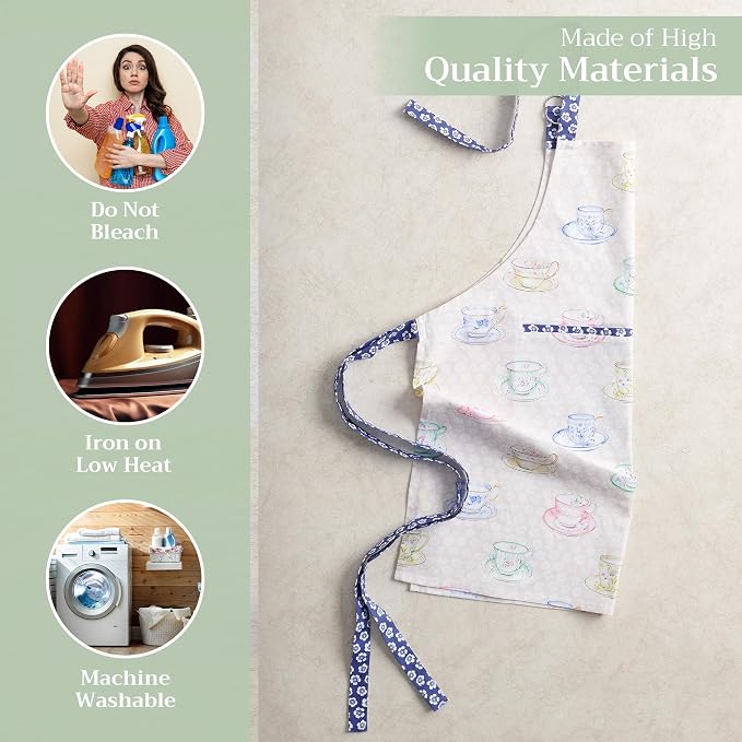Maison d' Hermine Aprons for women with Pocket 100% Cotton (27.50"x31.50") | Adjustable Neck Strap & long ties Apron Men Chef Wedding Cooking Gardening Server Maid