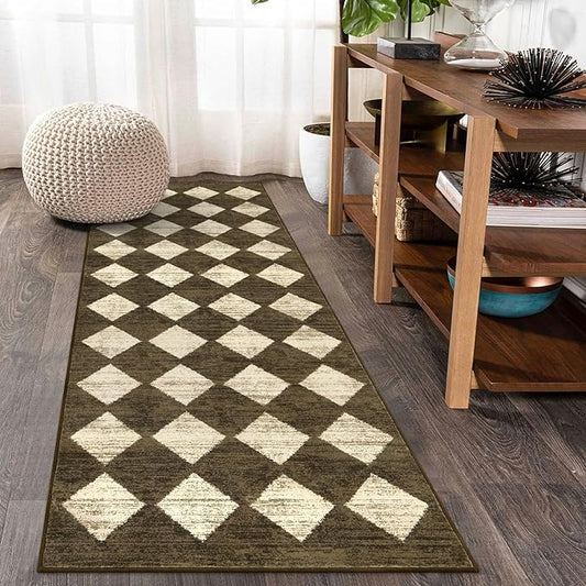 Lahome Zelie Washable Kitchen Runner Rug 2x6, Brown Rug Runners for Hallways 6 Feet Non Slip Bathroom Rugs Runner, Moroccan Trellis Non Skid Low Pile Laundry Room Carpet Runners for Bedroom Entryway
