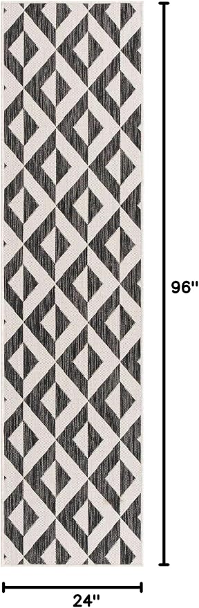 Unique Loom Outdoor Collection Area Rug - Napa (2' x 8' Runner, Charcoal Gray/ Ivory)